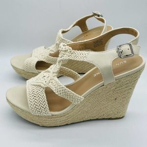 Sun + Stone Esme Strappy Wedges Womans Shoes in Ivory SZ 8.5M